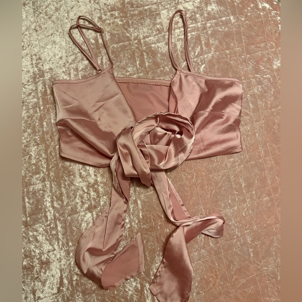 Pink satin wrap top 
Size  small adjustable straps